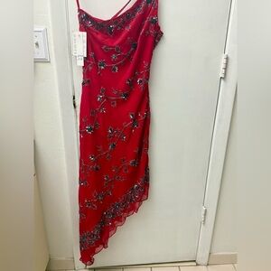 Scala Red Asymmetrical Floral Dress